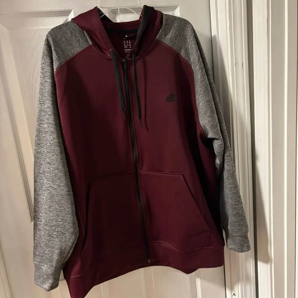 Adidas Men's Zip-Up Burgundy Sweater with hoodie Size 2XL Climawarm